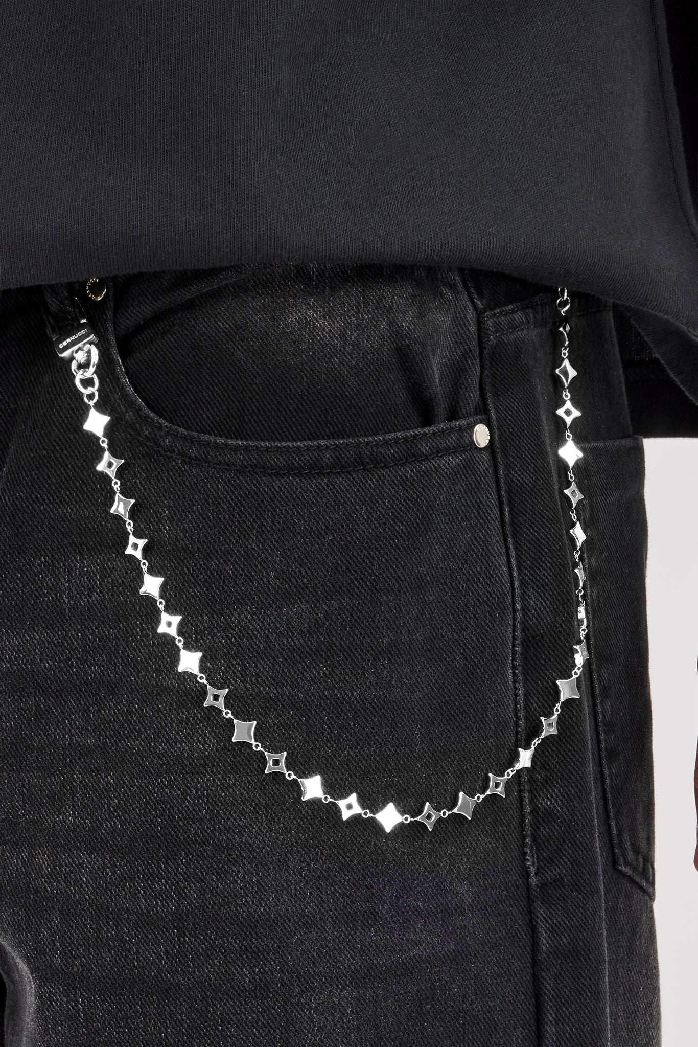 Mens Baggy Jean & 10mm Star Outline Jean Chain - Washed Black